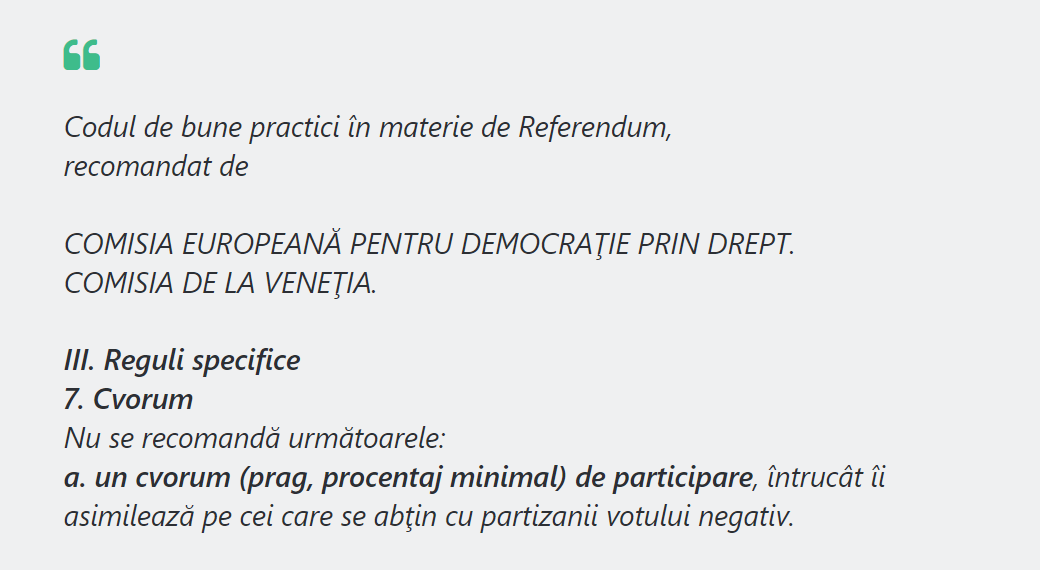 COMISIA DE LA VENETIA NU RECOMANDA IMPUNEREA UNUI PRAG DE VALIDARE LA NICIUN REFERENDUM