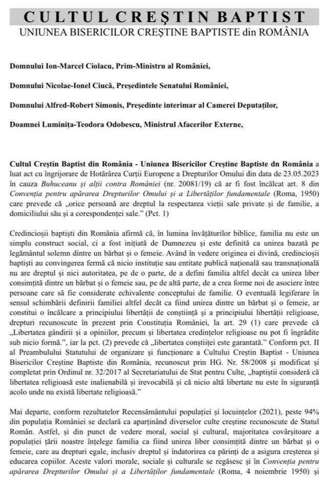 Biserica Baptista - Comunicat privind ingerinta CEDO in dreptul national al Romaniei (partea I)